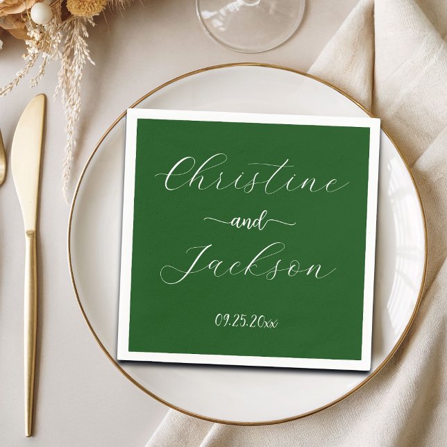 Elegantes Script Moss Green Wedding Serviette (Von Creator hochgeladen)