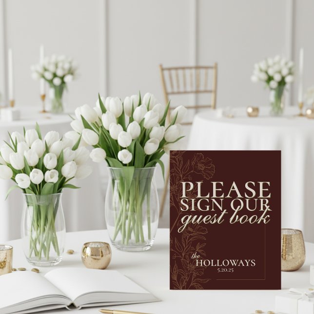 Elegantes Script Mousse Brown Wedding Gästebuch Sockelschild (Invite your guests to leave their love with this Mousse Brown Wedding Guestbook Sign!)