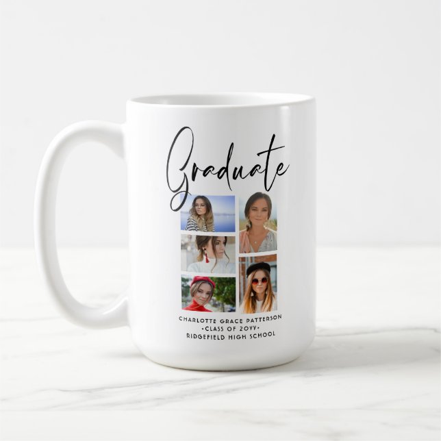 Elegantes Script Multi Foto Abschluss Graduate Kaffeetasse (Links)