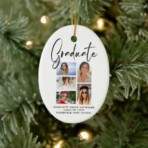 Elegantes Script Multi Foto Abschluss Graduate Keramik Ornament
