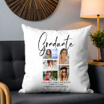 Elegantes Script Multi Foto Abschluss Graduate Kissen<br><div class="desc">Das elegante Script Multi Foto Abschluss Graduate Throw Kissen bietet fünf Ihrer Lieblings-Fotos Ihrer Uni oder High School Absolventen mit dem Wirblen modernen schwarzen Kalligraphie-Skript-Overlay "Graduate". Einfache,  stilvolle und stilvolle Abschluss-Sake-Geschenke. Erstellt von ©Evco Studio www.zazzle.com/store/evcostudio</div>