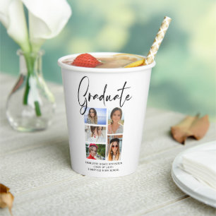 Elegantes Script Multi Foto Abschluss Graduate Pappbecher