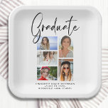 Elegantes Script Multi Foto Abschluss Graduate Pappteller<br><div class="desc">Elegant Script Multi Foto Abschluss Graduate Paper Party Teller bietet fünf Ihrer Lieblings-Fotos Ihrer Uni oder High School Absolvent mit dem Wirblen modernen schwarzen kalligraphischen Skript-Overlay "Graduate". Einfach,  stilvoll und elegant. Erstellt von ©Evco Studio www.zazzle.com/store/evcostudio</div>