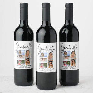 Elegantes Script Multi Foto Abschluss Graduate Weinetikett