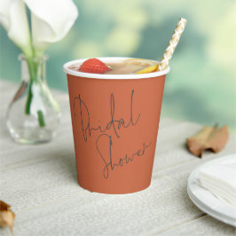 Elegantes Script Name Date Brautparty Terracotta Pappbecher