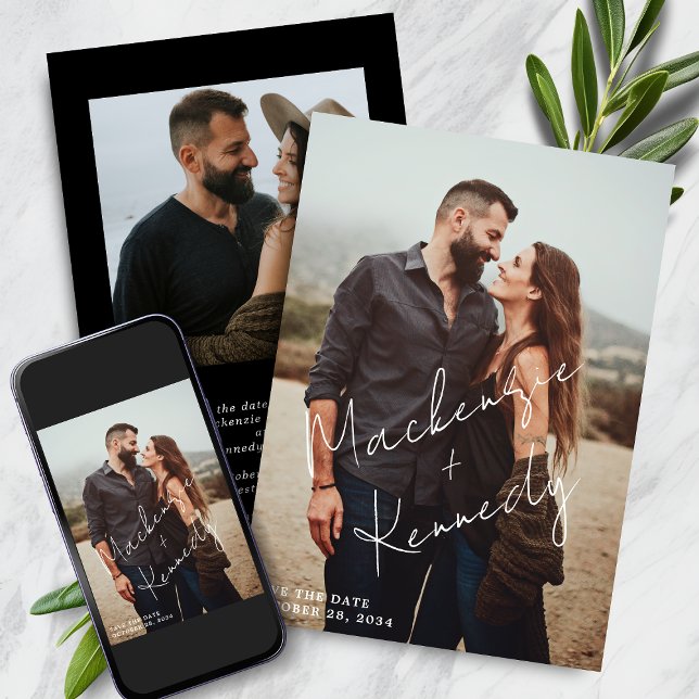 Elegantes Script Names-Foto Save the Date (Elegant Script Names Photo Save the Date Announcements)