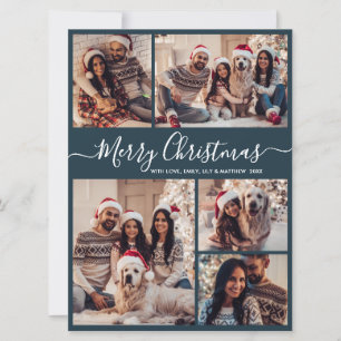 Elegantes Script Navy 5 Foto Collage Weihnachten