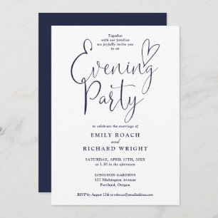 Elegantes Script Navy Blue Wedding Abend Party Einladung