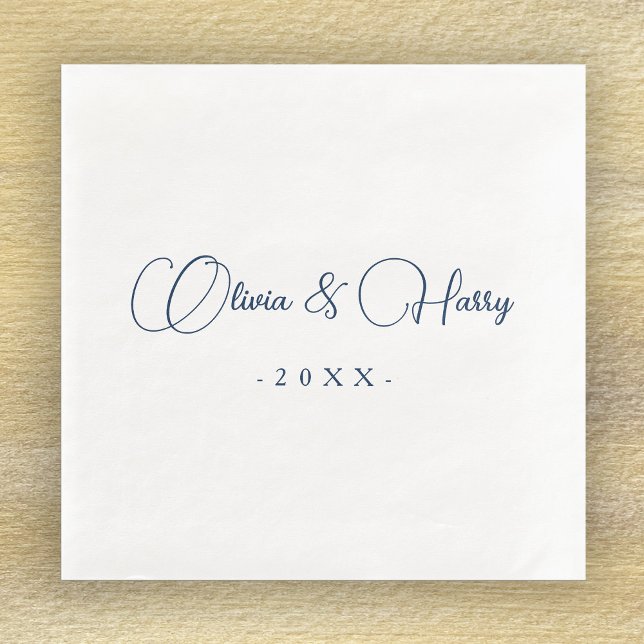 Elegantes Script Navy White Wedding Paper Napkin Serviette (Von Creator hochgeladen)