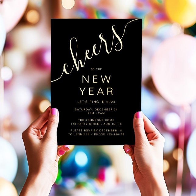Elegantes Script New Year Party Gold Folieneinladung (Elegant Script New Year's Eve Party Gold Foil Invitation)