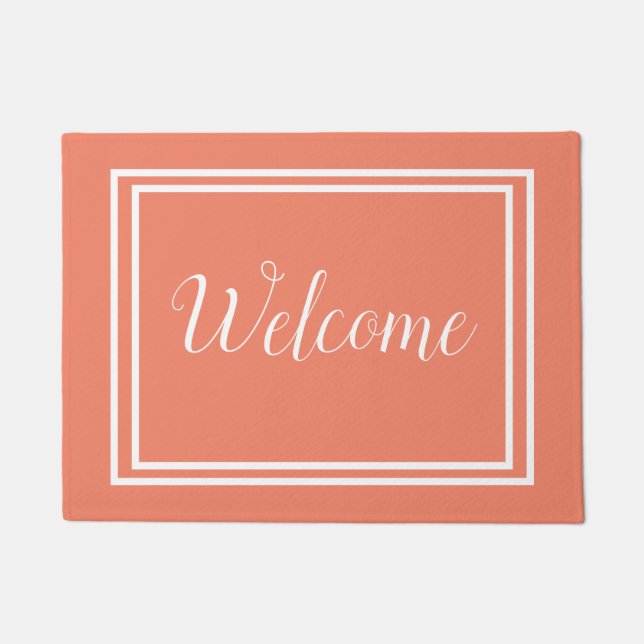 Elegantes Script Peach Welcome Fußmatte (Vorderseite)