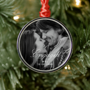 Elegantes Script Personalisiert Couple Foto Ornament Aus Metall