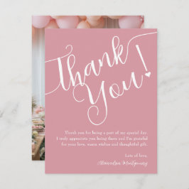 Elegantes Script Pink Girl Baby Shower Foto Dankeskarte