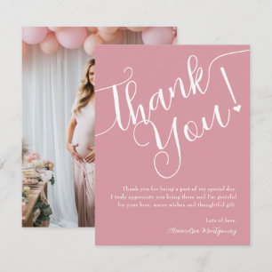 Elegantes Script Pink Girl Baby Shower Foto Dankeskarte