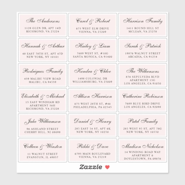 Elegantes Script Pink Wedding Guest Address Labels (Blatt)