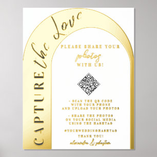 Elegantes Script QR Code Hashtag Wedding Gold Silv Foliendrucke