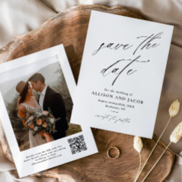 Elegantes Script QR-Code Hochzeitsstift Foto Save The Date