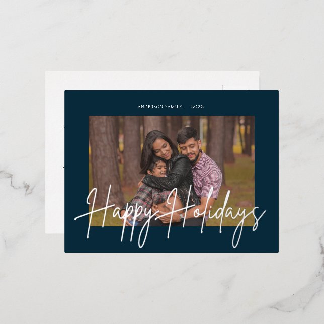 Elegantes Script Real Foil Foto Folie Einladungspostkarte (Vorderseite/Rückseite)