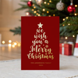 Elegantes Script Red Gold Real Foil Frohe Weihnach Folien Feiertagskarte