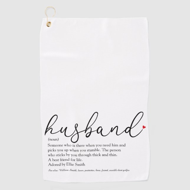 Elegantes Script Red Liebe Heart Husband Definitio Golfhandtuch (Vorderseite)