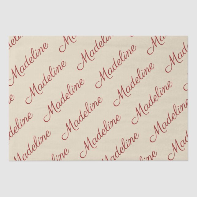 Elegantes Script Red Name Tan Seidenpapier (Vorderseite)