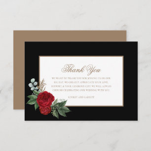 Elegantes Script Red Peonies Black & Gold Dankeskarte