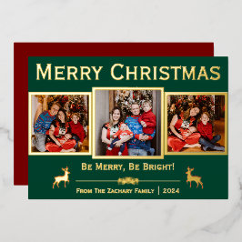 Elegantes Script Rentier Weihnachtsfamilie 3 Foto Folien Feiertagskarte