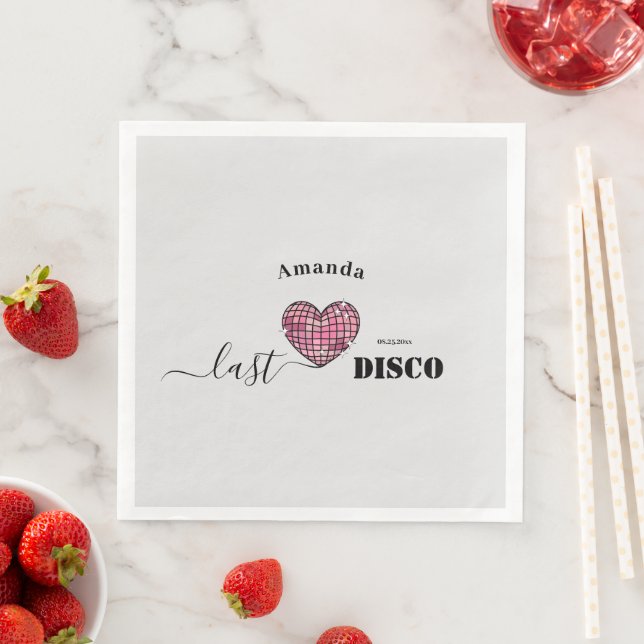 Elegantes Script Retro Disco Rosa Herz Hochzeit Serviette (Beispiel)