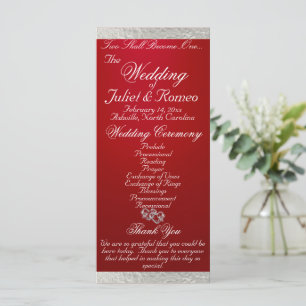 Elegantes Script & Ribbon - Crimson/Silver Wedding Programm