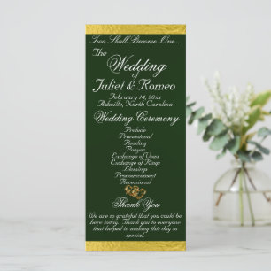 Elegantes Script & Ribbon - Emerald/Gold Wedding Programm