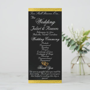 Elegantes Script & Ribbon - Schwarz/Gold Hochzeit Programm