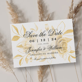 Elegantes Script Romantic Wedding Gold Floral Save The Date