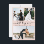 Elegantes Script Rosa 3 Foto Collage Wedding Dankeskarte<br><div class="desc">Minimalistische, elegante Hand britered Blush Pink 3 Foto Collage Wedding Dankeschön Card. Stilvolle, einfache Hochzeitsvorlage mit drei (3) Foto auf der Vorderseite und einem (1) Foto auf der Rückseite. Mit dem Text "Bester Tag je" in einer kursiven Wirblen Hand gezeichnet Typografie Skript-Schriftart in schwarz auf hellrot rosa Hintergrund. Personalisieren Sie...</div>
