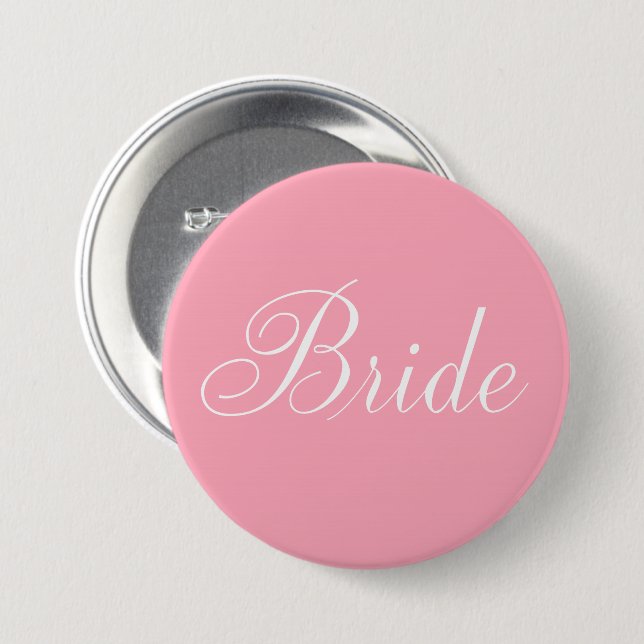 Elegantes Script Rosa Bride Button (Vorne & Hinten)