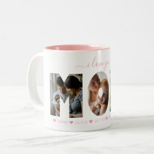 Elegantes Script Rosa I Liebe Sie MAMA FotoCollage Zweifarbige Tasse