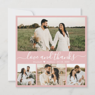 Elegantes Script Rosa Weiß 4 Foto Collage Hochzeit Dankeskarte