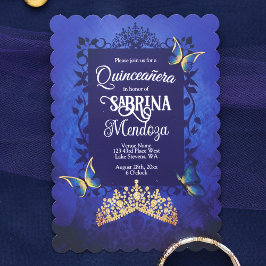 Elegantes Script, Royal Blue Quinceanera, Gold Tia Einladung