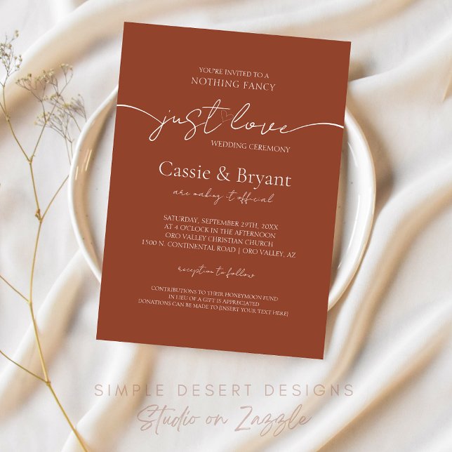Elegantes Script Rustic Terracotta Wedding Einladung (Elegant Terracotta Wedding Invitation for Minimal Boho Wedding Ceremony)