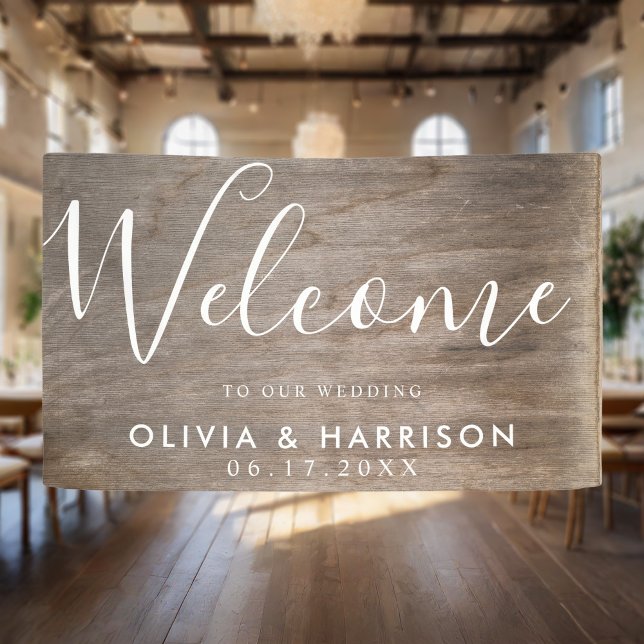 Elegantes Script Rustic Wedding Welcome Sign Banne Banner (Von Creator hochgeladen)