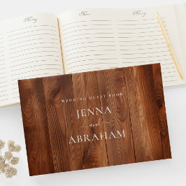 Elegantes Script Rustic Wood Wedding Gästebuch
