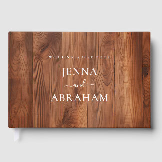 Elegantes Script Rustic Wood Wedding Gästebuch