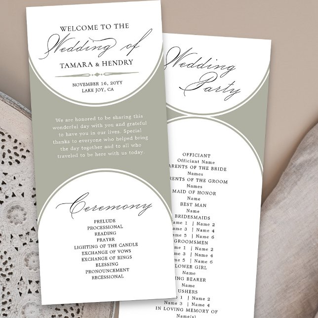 Elegantes Script Sage Green Arch Wedding Programm (Elegant sage green wedding program from my Wedding Colors collection
)