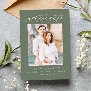 Elegantes Script Sage Green Foto Save The Date