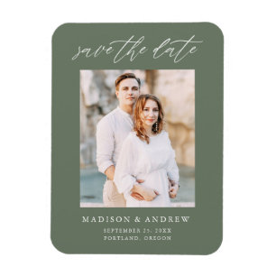 Elegantes Script Sage Green Foto Save the Date Magnet
