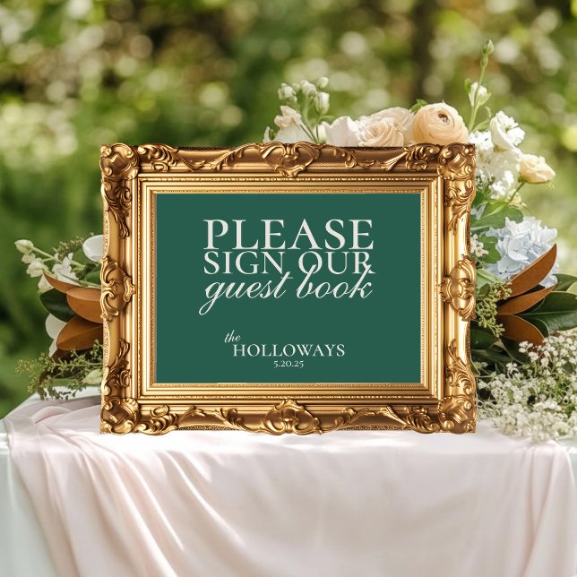 Elegantes Script Sage Green Wedding Guestbook Poster (Elegant Script Green Wedding Guest Book
)