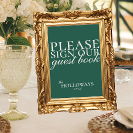 Elegantes Script Sage Green Wedding Guestbook Poster