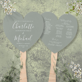 Elegantes Script Sage Green Wedding Program Herz Fächer
