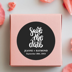 Elegantes Script Save the Date Boho Black Wedding Runder Aufkleber