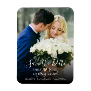 Elegantes Script Save the Date Flexibles Foto Magn Magnet