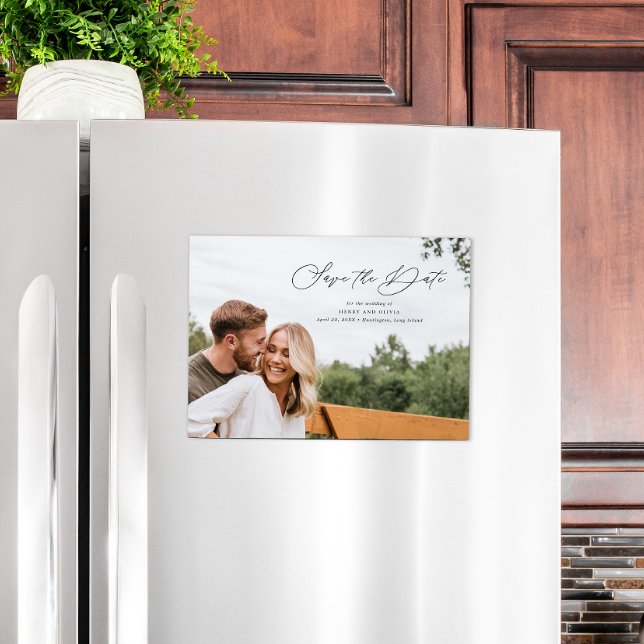 Elegantes Script Save the Date Landscape Magneteinladung (Von Creator hochgeladen)